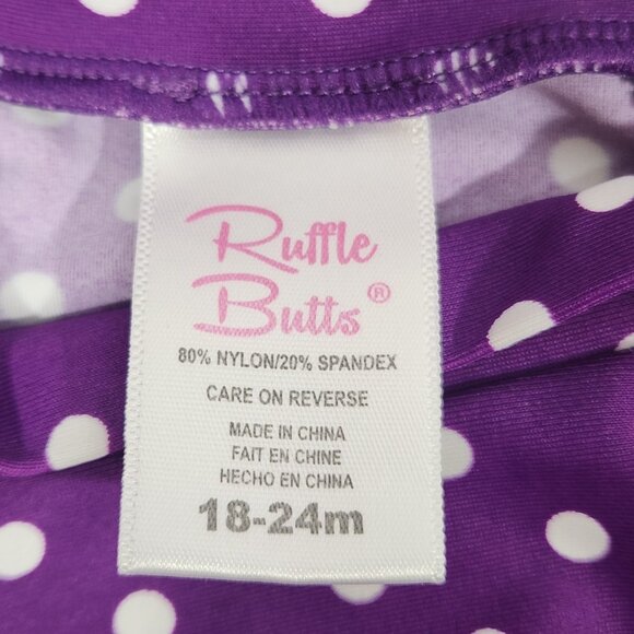 Ruffle Butts Swim Suit Girls 18-24 Months Purple Polka Dots Rash Guard 2 Piece - Picture 3 of 4